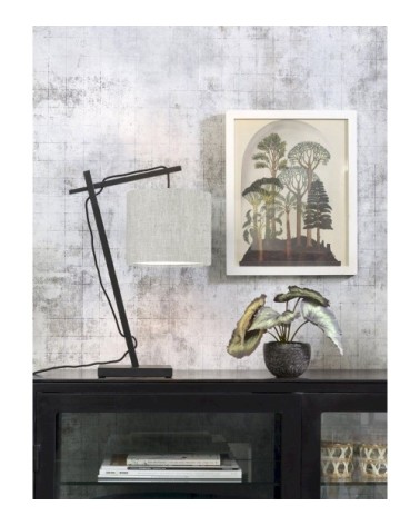 Lampe de table bambou noir/lin H46cm