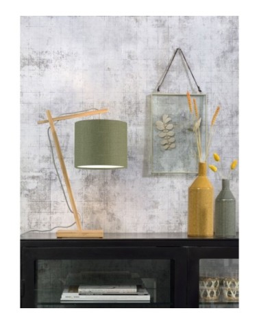 Lampe de table bambou/lin vert H46cm