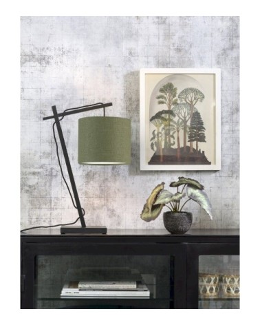 Lampe de table bambou noir/lin H46cm