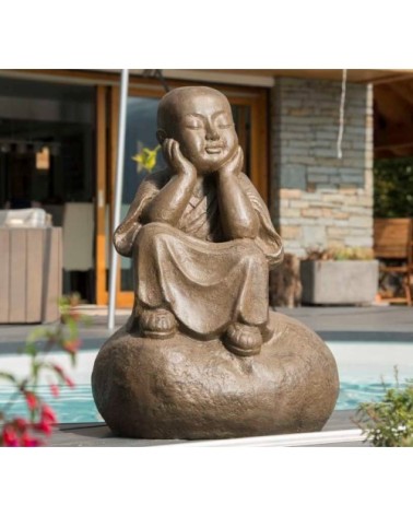 Statue moine Shaolin pensif brun H80 cm