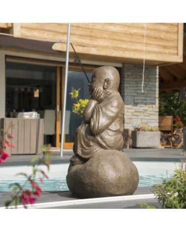 Statue moine Shaolin pensif brun H80 cm