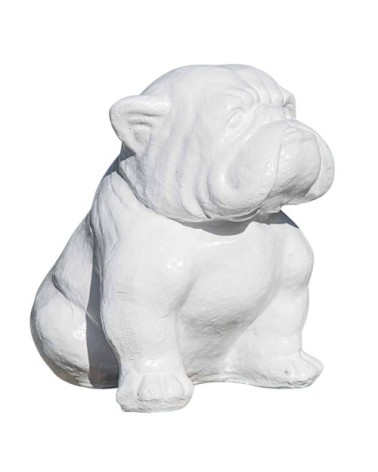 Statue chien bouledogue blanc H40cm