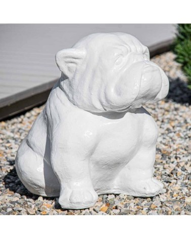 Statue chien bouledogue blanc H40cm