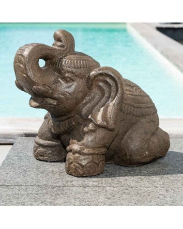 Statuette Eléphant assis brun H30cm