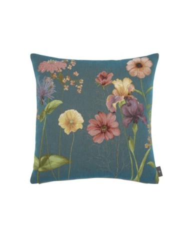 Housse de coussin tapisserie giverny multi fleurs made in france bleu