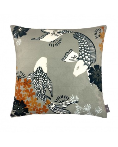 Housse de coussin imprimé les poissons koï made in france gris 47x47