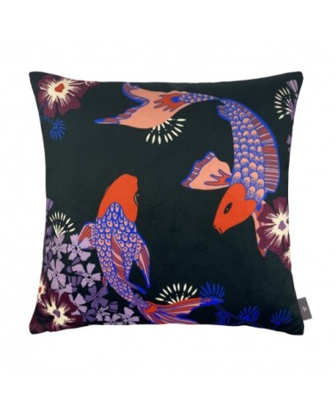 Housse de coussin imprimé les poissons koï made in france violet 47x47
