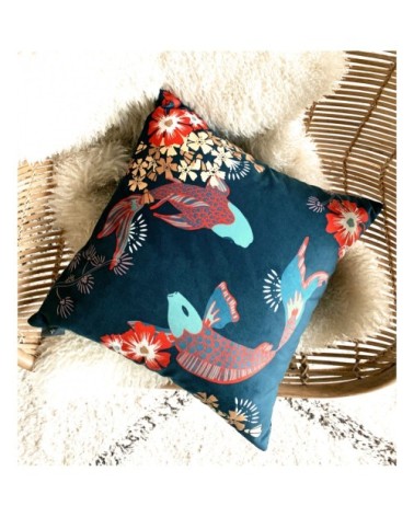 Housse de coussin imprimé les poissons koï made in france violet 47x47