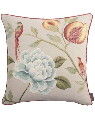 Coussin tapisserie grenadier oiseaux rouge made in france gris   48x48