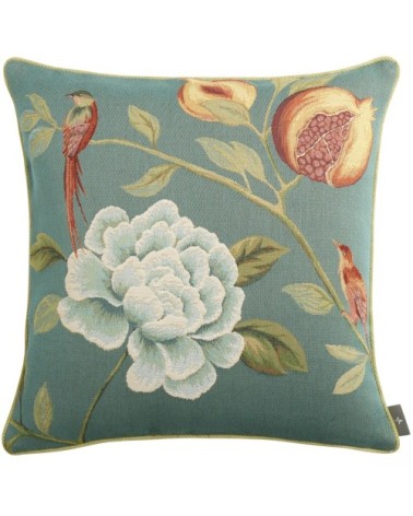 Coussin tapisserie grenadier oiseaux rouge made in france vert   48x48