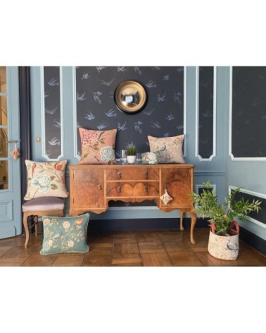 Coussin tapisserie grenadier oiseaux rouge made in france vert   48x48