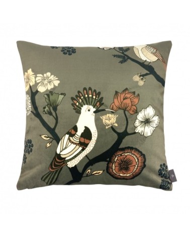 Housse de coussin imprimé les oiseaux made in france vert 47x47