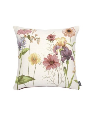 Housse de coussin tapisserie giverny multi fleurs made in france blanc