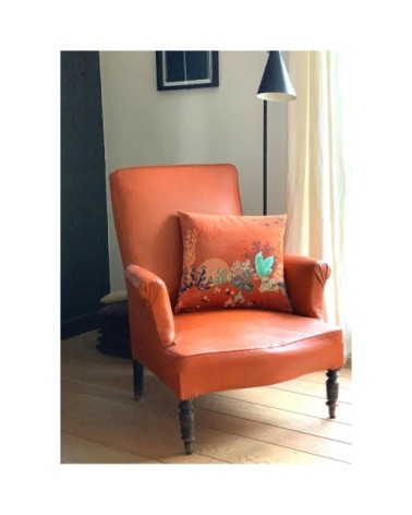 Housse de coussin imprimé la jungle marine made in france orange 47x47