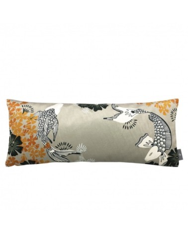 Housse de coussin imprimé les poissons koï made in france gris