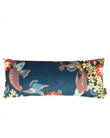 Housse de coussin imprimé les poissons koï made in france bleu