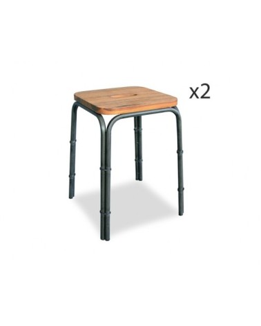Lot 2 tabourets bois et métal style loft