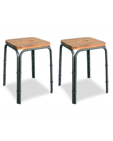 Lot 2 tabourets bois et métal style loft