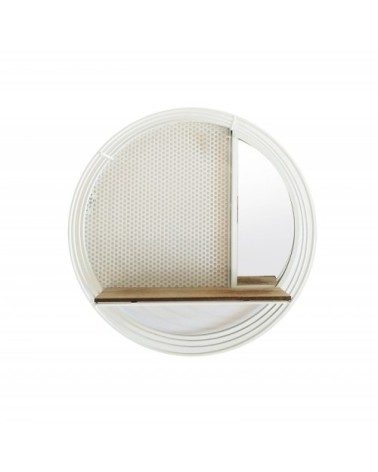 Etagère murale ronde en métal blanc avec miroir et tablette