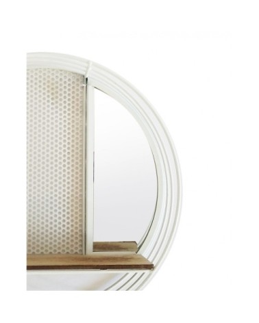 Etagère murale ronde en métal blanc avec miroir et tablette