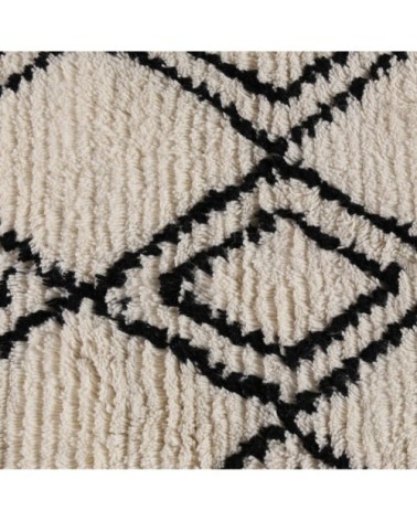 Tapis berbère en laine noir et blanc à franges 200 x 300 cm