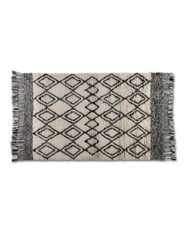 Tapis berbère en laine noir et blanc à franges 200 x 300 cm