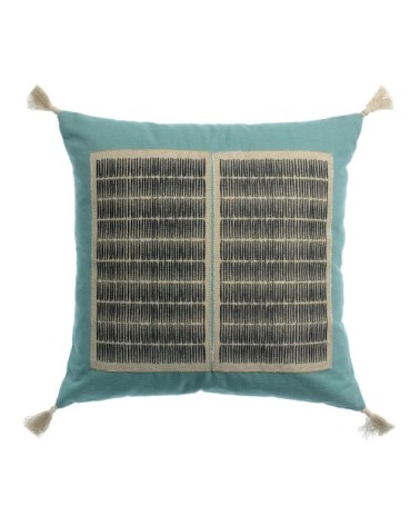 Coussin brodé yaël en coton prusse 45 x 45 cm