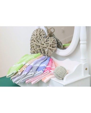 Lot de 2 gants de toilette carreaux en coton rose pâle 15x21 cm