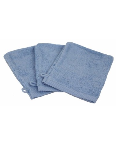 Lot de 3 gants de toilette eponge en coton bleu ciel