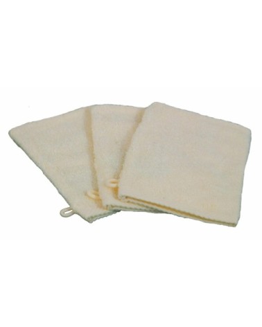 Lot de 3 gants de toilette eponge en coton ivoire