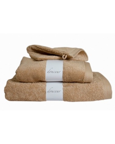 Lot de 3 gants de toilette eponge en coton beige foncé