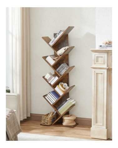 Bibliothèque 9 niveaux forme d'arbre effet bois marron rustique