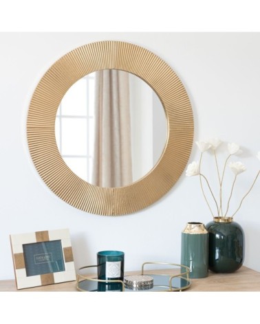 Miroir rond en métal doré strié D66