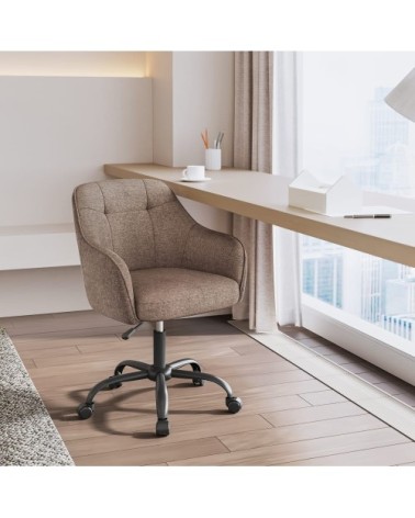Chaise de bureau ergonomique tissu coton-lin marron