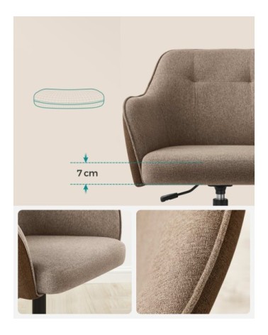 Chaise de bureau ergonomique tissu coton-lin marron