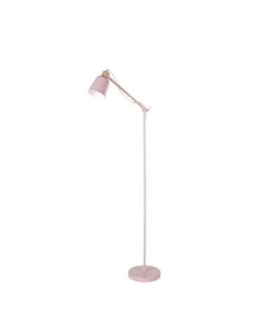 Lampadaire ajustable en métal rose et bois d'hévéa H149