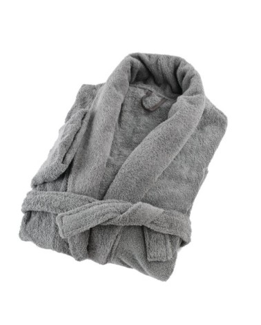 Peignoir éponge col chale en coton gris souris m