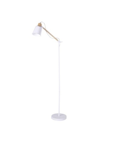 Lampadaire ajustable en métal blanc et bois d'hévéa H149