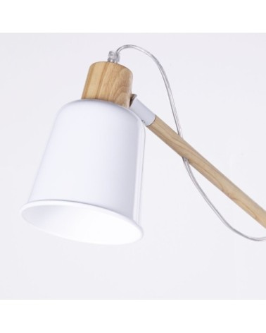 Lampadaire ajustable en métal blanc et bois d'hévéa H149