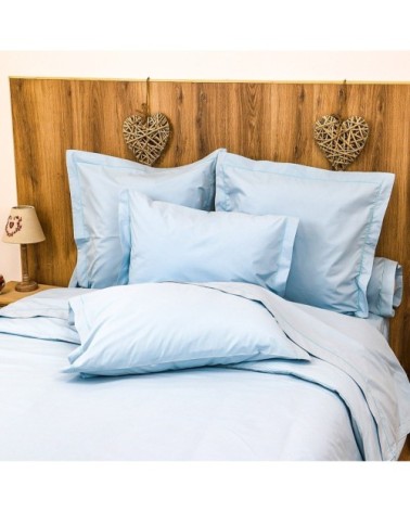 Drap housse uni 200 fils en de coton bleu 160x200 cm