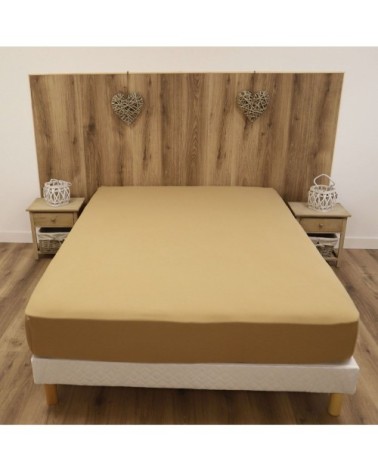 Drap housse jersey extensible en coton caramel 70x190 cm