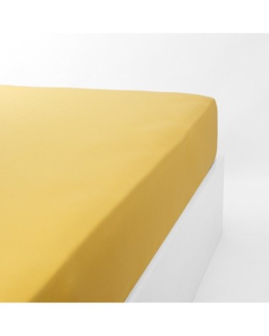Drap housse jersey extensible en coton jaune or 90x200 cm
