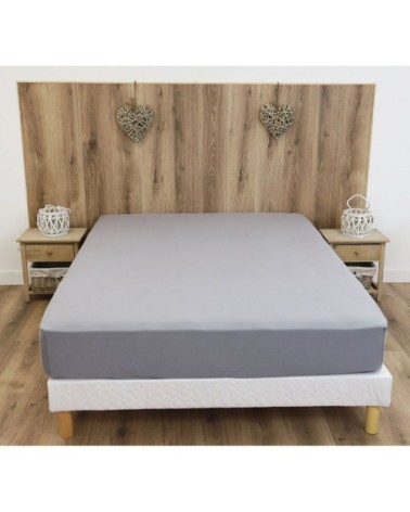Drap housse jersey extensible en coton gris clair 200x200 cm