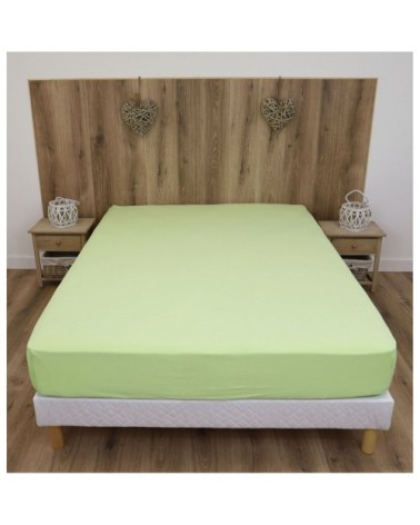 Drap housse jersey extensible en coton vert anis 140x190 cm