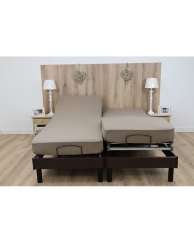 Drap housse jersey extensible lit double en coton taupe 90x200 cm