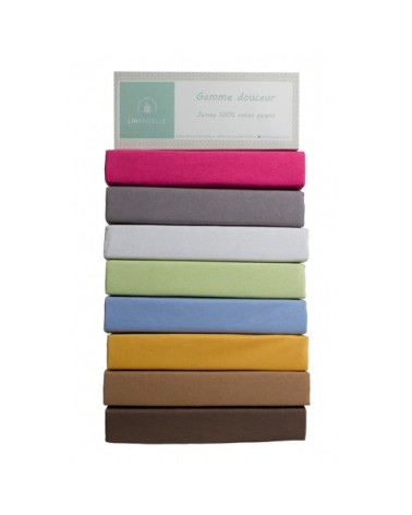 Drap housse jersey extensible en coton bleu clair 200x200 cm