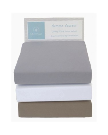 Drap housse jersey extensible lit double en coton gris 80x200 cm