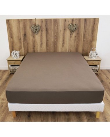 Drap housse jersey extensible en coton marron 160x200 cm