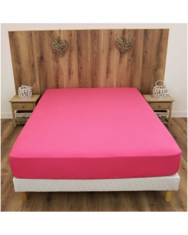 Drap housse jersey extensible en coton rose fuschia 80x190 cm