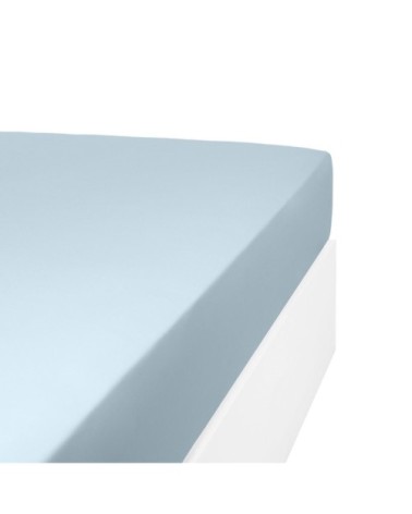 Drap housse uni 200 fils en de coton bleu 70x190 cm